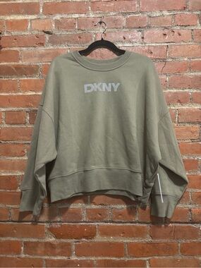 DKNY Olive Logo Crewneck Sweatshirt in Olive Green